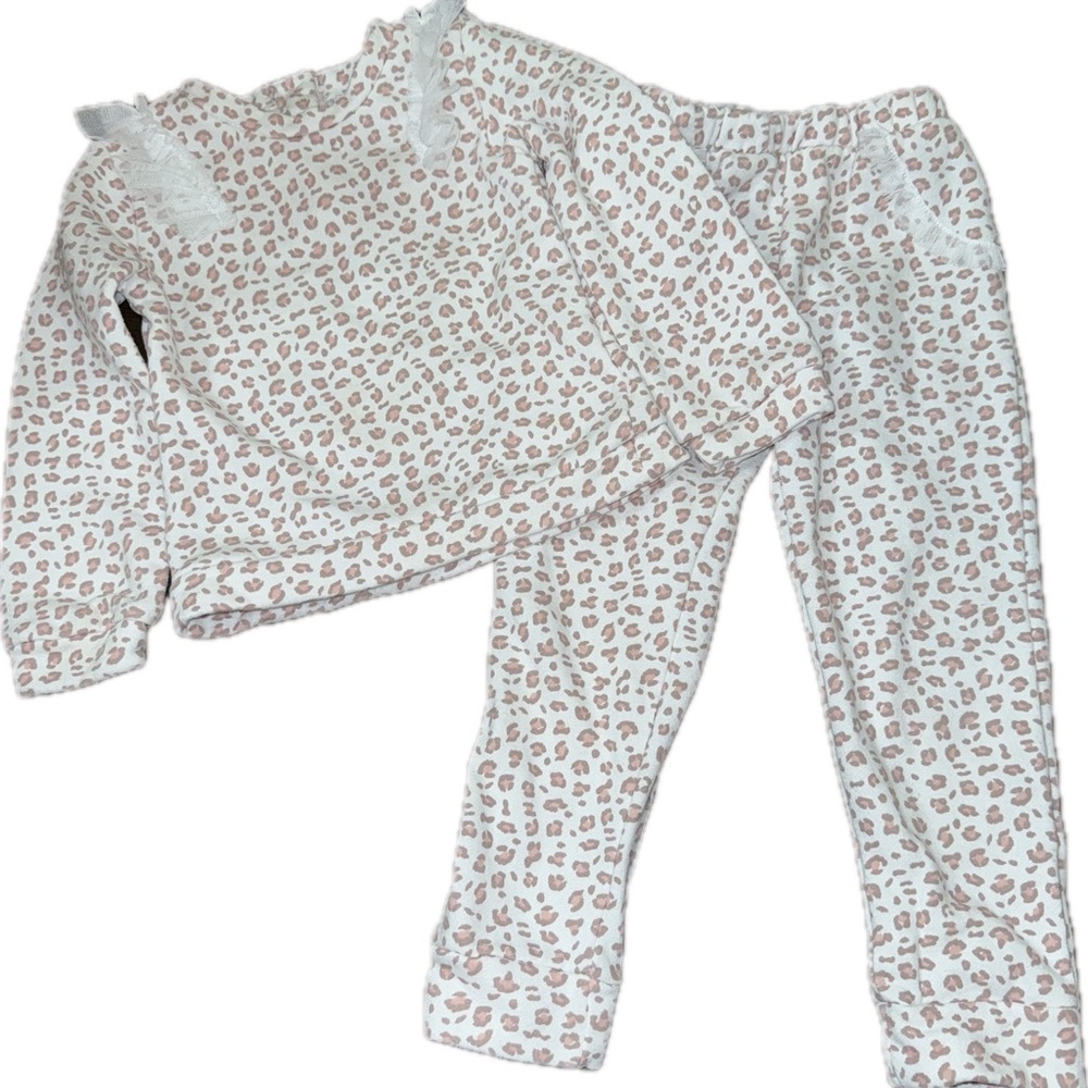 Nicole Miller Girl’s Pink White Leopard Print Tulle Sweatshirt Pants Sweatsuit